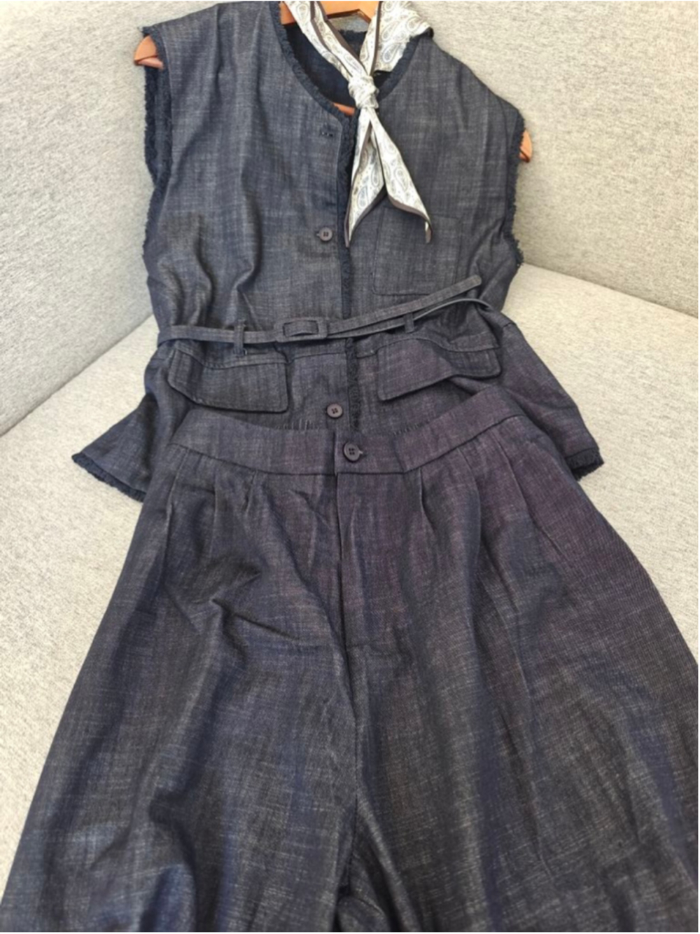NWT 4-Piece Linen Blend Set | Vest, Wide Leg Pants, Belt & Scarf